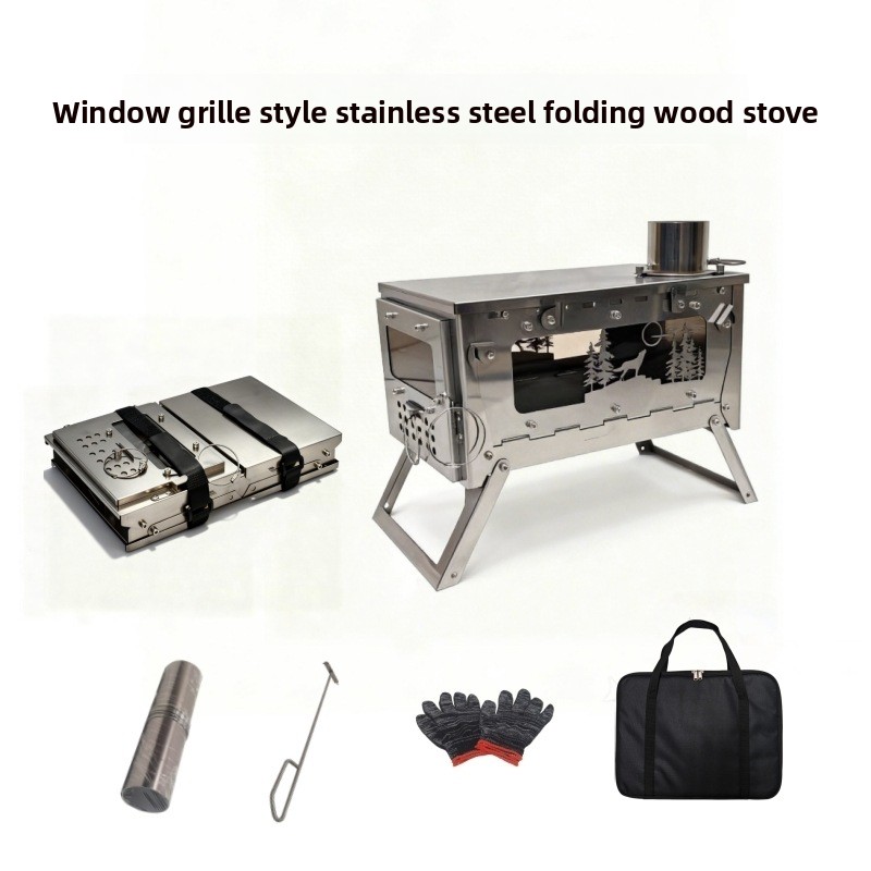 Outdoor Camping Wood Stove - Stainless Steel Foldable Portable Wood Stove