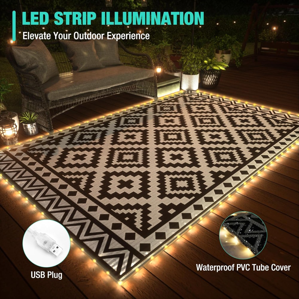 5' X 8' Outdoor Rug With LED S - Outdoor Camping Rug With Led Lights 评论和价格