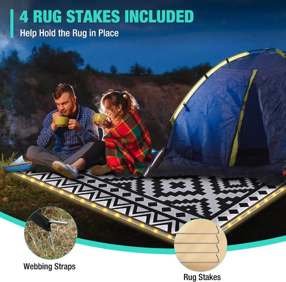 5' X 8' Outdoor Rug With LED S - Outdoor Camping Rug With Led Lights 评论和价格