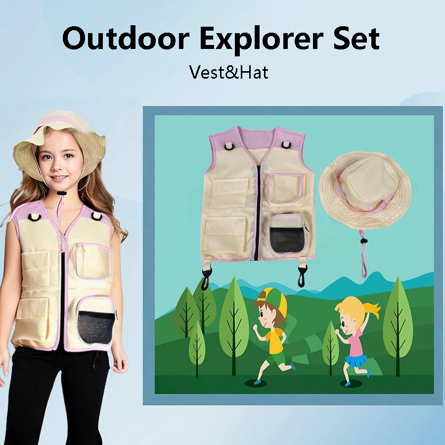 Children Explorer Vest Hat Sui - Outdoor Camping Kids Activities 评论和价格