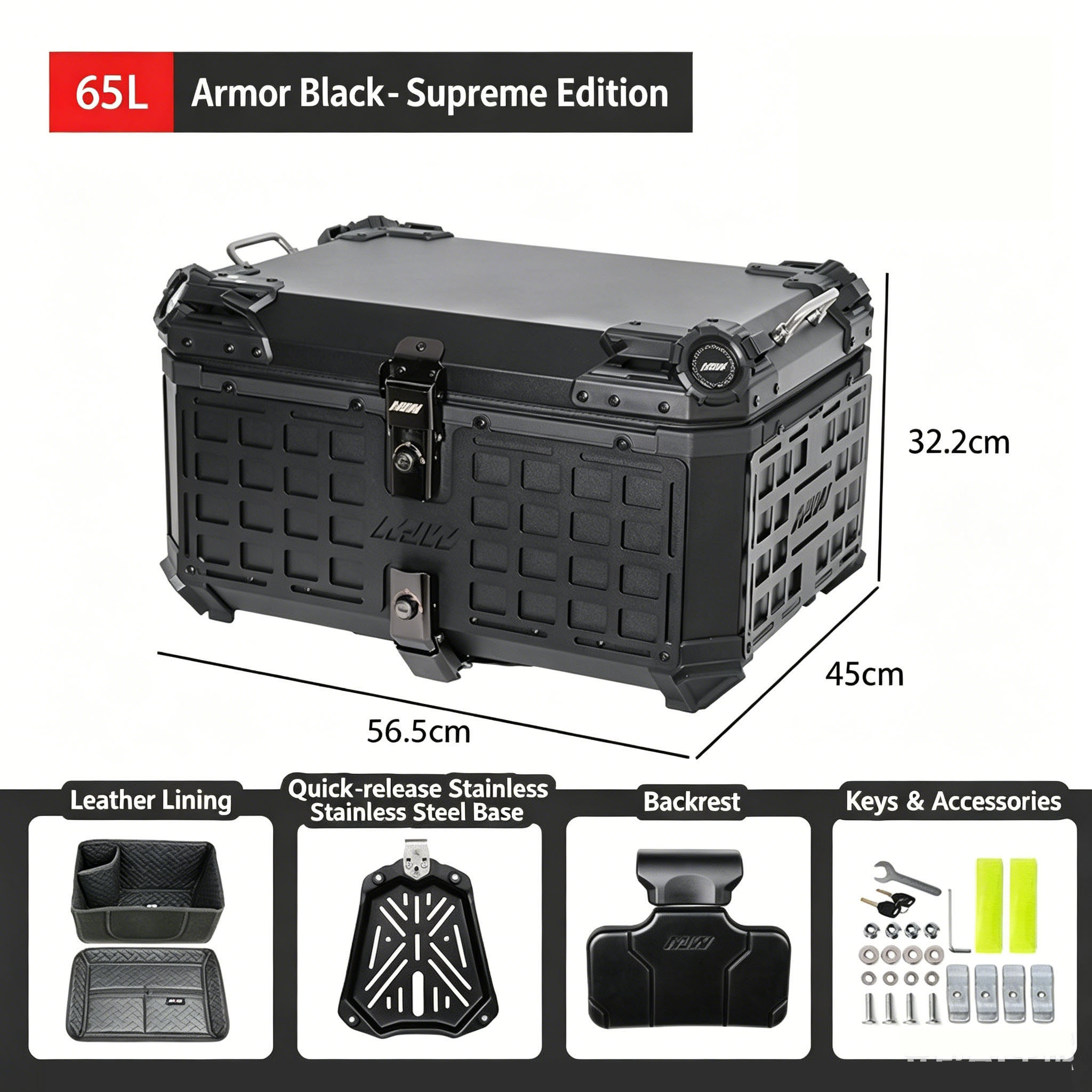 65L Motorcycle Rear Top Box Mo - Camping Quad 评论和价格